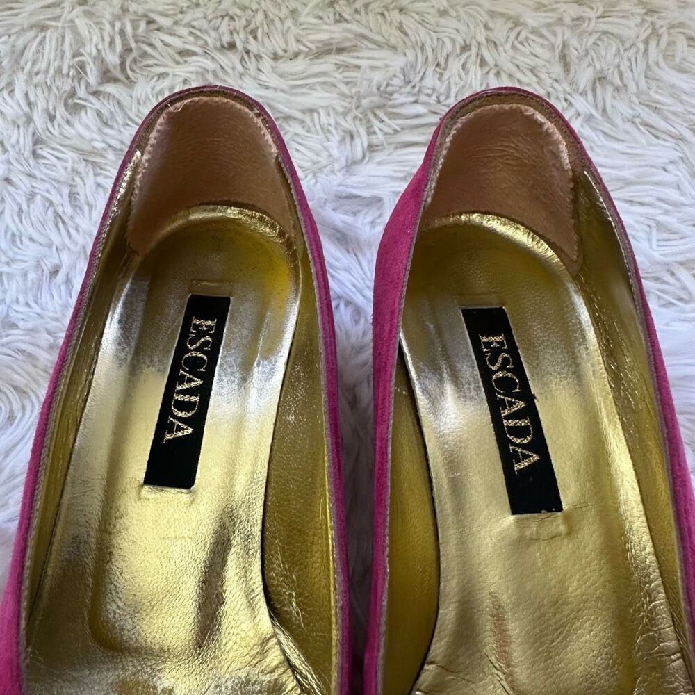 Escada Fuschia Suede Low Multicolored Heel Pumps Eclectic 80’s sz‎ 6B Vintage - Picture 8 of 8